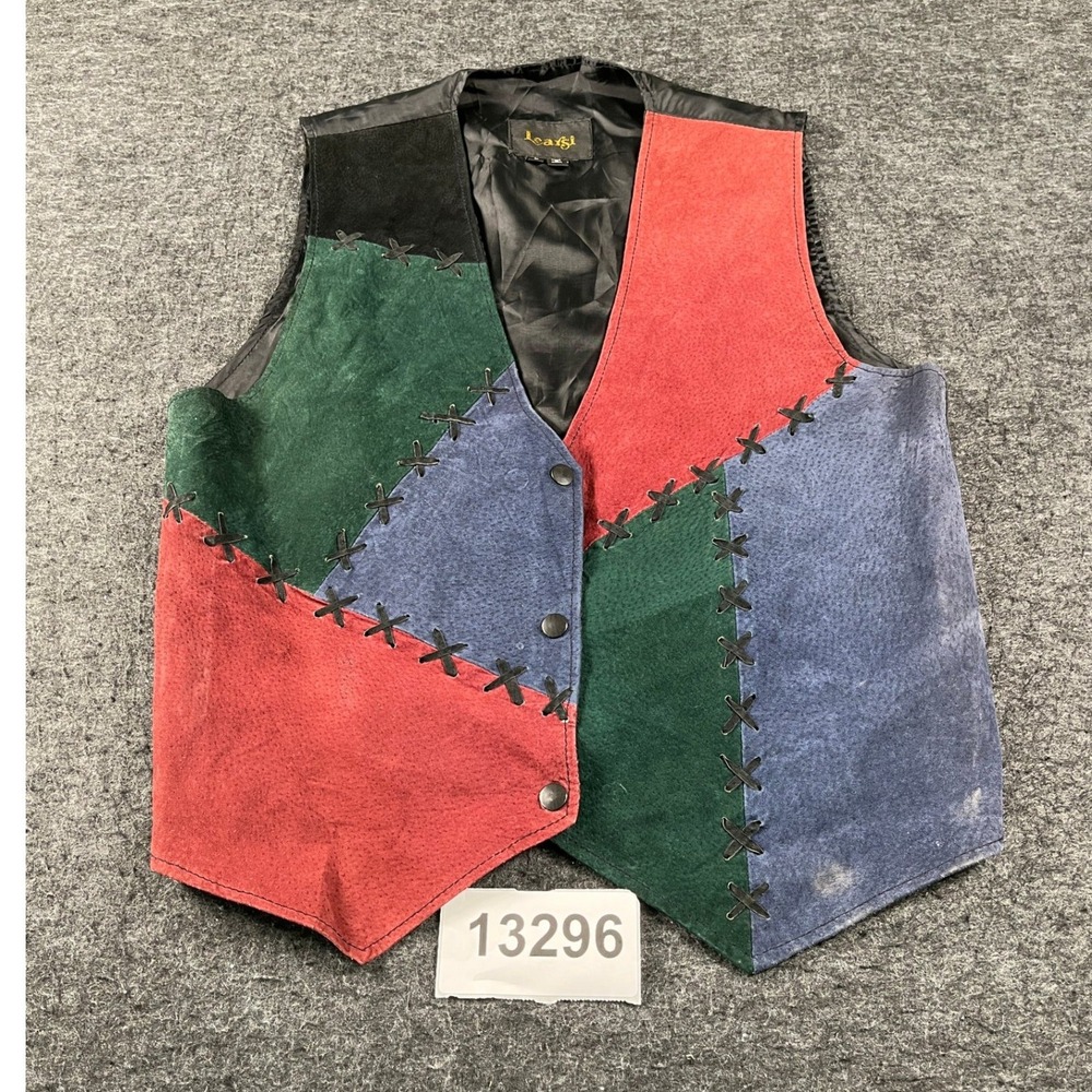 Learsi Patchwork Vest Womens Large Multicolor Excellent Vintage Leather Suede